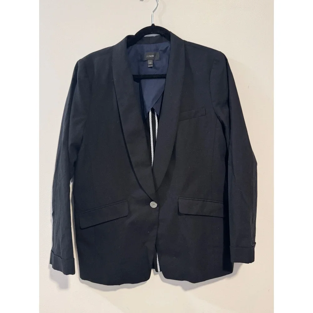 J. Crew Black‎ Linen Cotton Blazer Jacket Women Size 12TALL